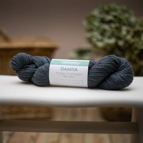Damya Bleu gris, fil végétal à tricoter en chanvre et coton bio
