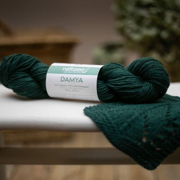 Damya Vert foret, fil végétal à tricoter en chanvre et coton bio