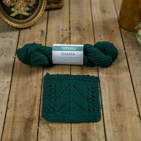 Damya Vert foret, fil végétal à tricoter en chanvre et coton bio
