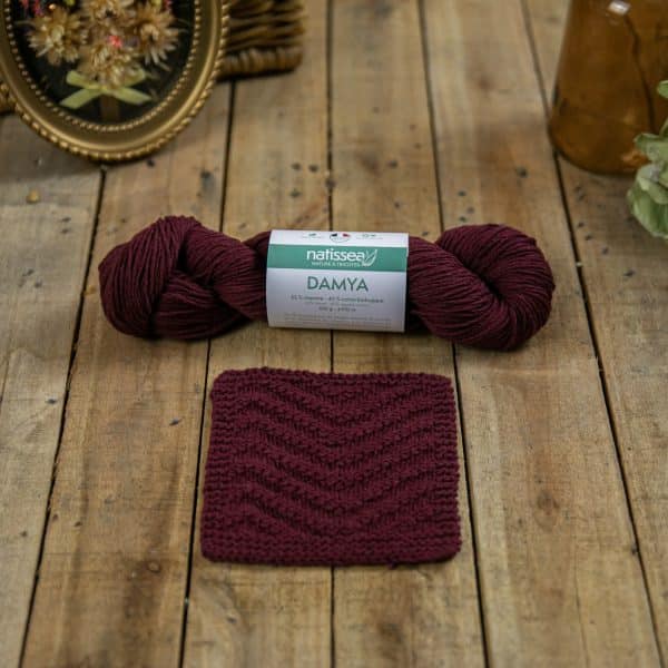Damya Bordeaux, fil végétal à tricoter en chanvre et coton bio