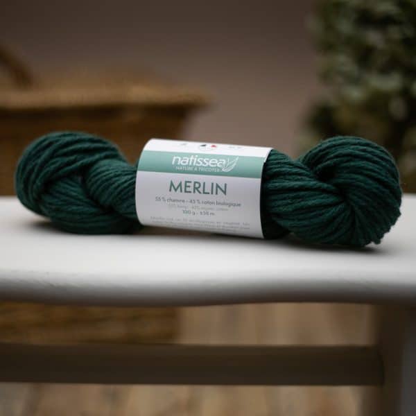 Merlin Vert foret, fil végétal à tricoter en chanvre et coton bio
