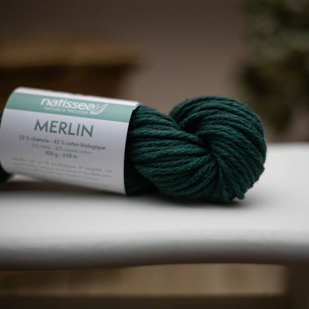 Merlin Vert foret, fil végétal à tricoter en chanvre et coton bio