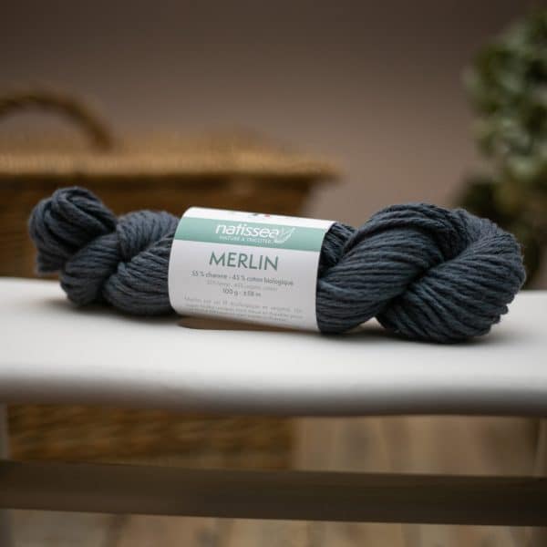 Merlin Bleu gris, fil végétal à tricoter en chanvre et coton bio