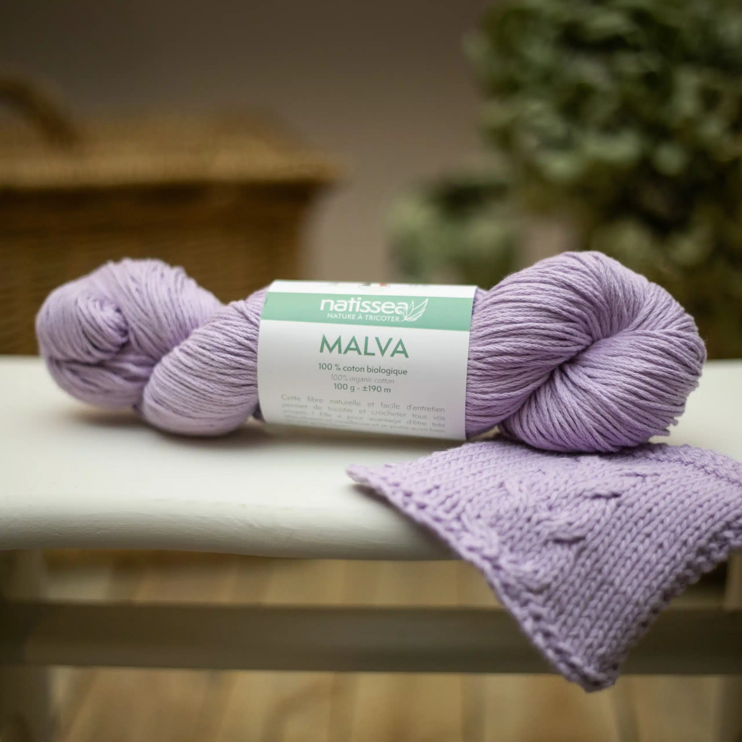 Malva Lilas, fil végétal à tricoter en coton bio