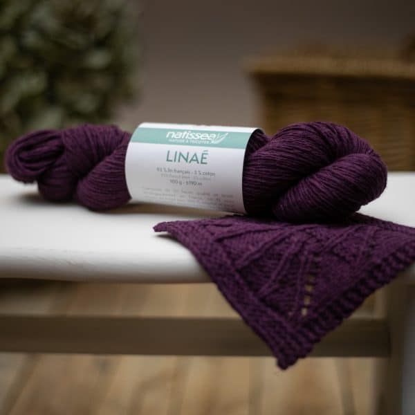 Linae Aubergine, fil végétal à tricoter en lin francais